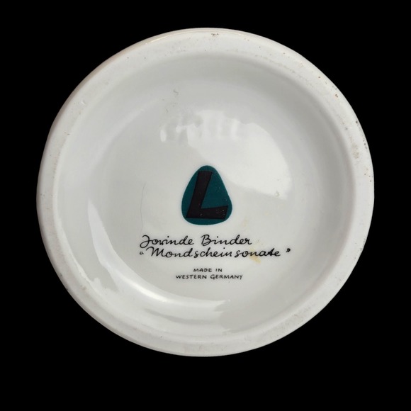 Jorinde Binder lidded Stash Jar Fantasy Couple Cats Birds West Germany Vtg 60s - Picture 9 of 11